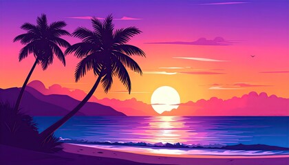Naklejka premium Tropical sunset beach scene (3)