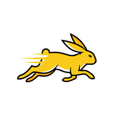 Fast Yellow Bunny Logo, Running Rabbit, Minimal Line Art
