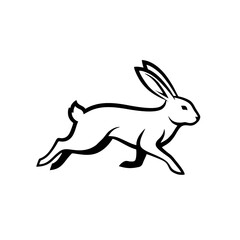 Minimalist Running Rabbit Logo, Side View, Vector Illustration