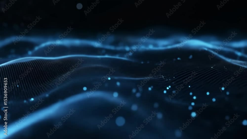 Aufkleber abstract smooth waves with light particles moving. digital data transferring concept, technology vis