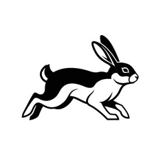 Running Rabbit Logo, Flat Design, Viewed From Side, Black and White, Isolated Vector Illustration