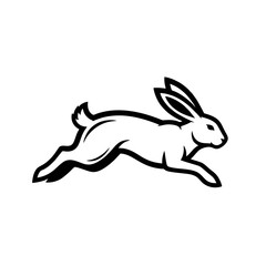 Running Rabbit Logo, Dynamic Rabbit Running Pose, Monochrome Design, Isolated Vector Illustration