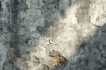 Macro of raw unfinished concrete wall showing pitted surface, subtle cracks, water stains, discoloration, and structural imperfections—industrial realism texture for design and architectural use