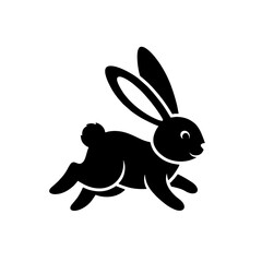 Silhouette Running Rabbit Logo, Cute Running Bunny Icon, Simple Shapes