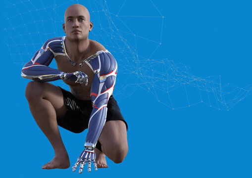 Man with cybernetic arms, illustration