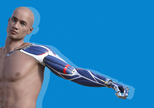 Man with cybernetic arm, illustration