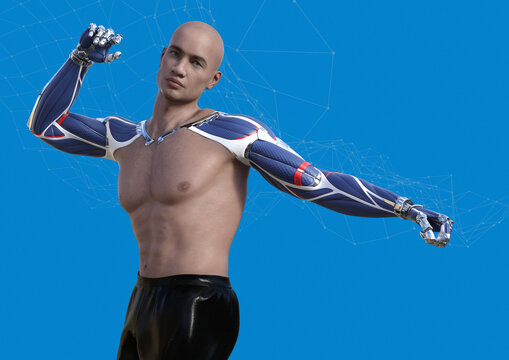 Man with cybernetic arms, illustration