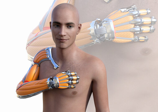 Man with bionic arm, illustration