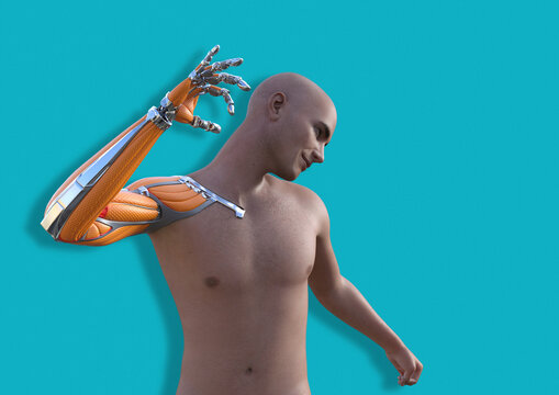 Man with cybernetic arm, illustration