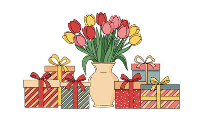 gift box with tulips