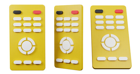 Yellow Remote Control Set Showcasing Various Angles on Transparent Background 3D Render Illustration