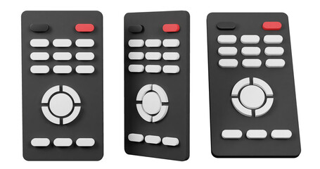 Black Remote Control Set from Multiple Angles on Transparent Background 3D Render Illustration