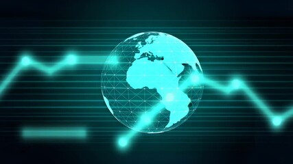 Glowing digital globe with financial graph lines representing global market trends and analytics - Powered by Adobe