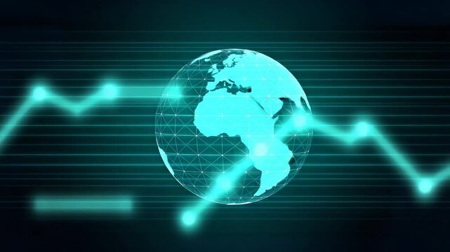 Glowing digital globe with financial graph lines representing global market trends and analytics - Powered by Adobe
