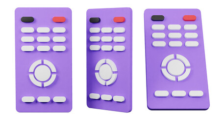 Purple Remote Control Bundle with Multiple Perspectives on Transparent Background 3D Render Illustration