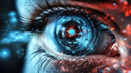 Futuristic eye with technological overlay