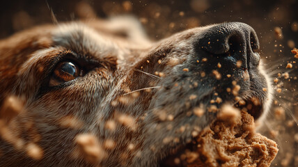 Close up view of a playful dog enjoying a delicious treat