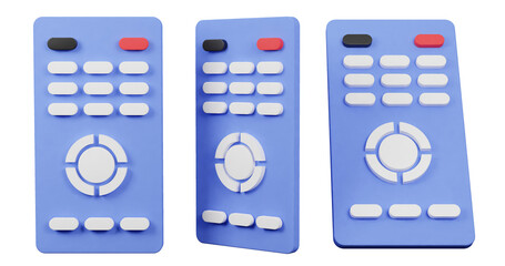 Blue Remote Control Collection in Multiple Views on Transparent Background 3D Render Illustration