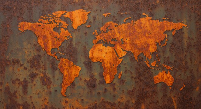 Fototapeta Rusty World Map: A Corroded Global View