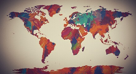 Colorful World Map Abstract Art Painting
