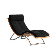 Stylish modern chaise lounge chair with sleek curves and comfortable black upholstery for contemporary interiors transparent background