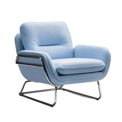 Stylish and Modern Light Blue Armchair with Sleek Metal Frame for Contemporary Living Spaces and Lounge Areas transparent background