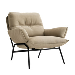 Cozy Modern Armchair with Soft Cushions and Black Metal Frame Perfect for Living Room or Lounge Decor transparent background