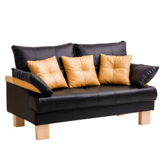 Modern Black Sofa with Yellow Accent Cushions for Stylish Living Room D??cor and Comfortable Seating Solution transparent background