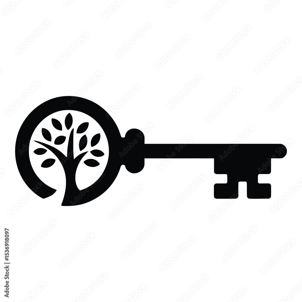 Aufkleber a key with a tree inside the head isolated on white background