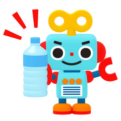 ペットボトルを持つ可愛いロボット