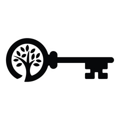 A key with a tree inside the head isolated on white background