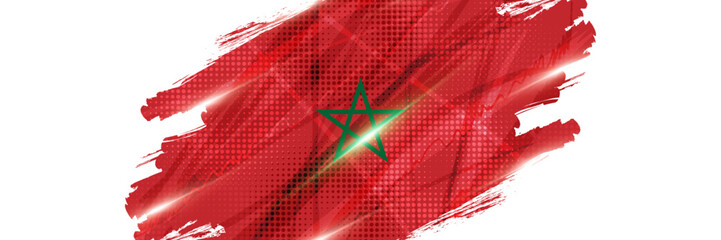 Morocco Flag with Brush Paint Style and Halftone Effect