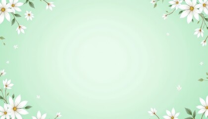 Obraz premium Elegant green background with delicate white flowers and lush foliage for spring designs