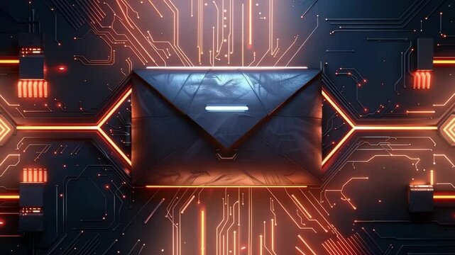 Digital background with glowing blue mail badges in electronic frame