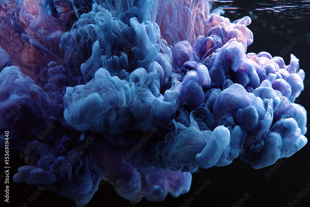 Aufkleber macro shot of ink flowing through water creating vibrant nebula-like patterns on black