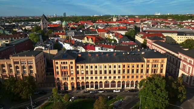 Aerial drone view of the Regierung von Oberbayern in Munich, Germany