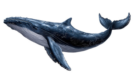 Majestic humpback whale gliding gracefully through the deep blue ocean waters during a sunny day in summer.