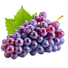 Fototapeta premium Bunch of Purple Grapes with Leaves solated on white or transparent png 