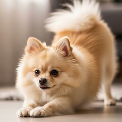 Cute Fluffy Dog in Downward Dog Pose