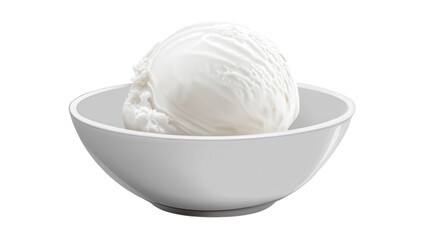 Scoop of creamy vanilla ice cream served in a minimalist white bowl on a bright, clean surface inviting joyful indulgence during a sunny afternoon.