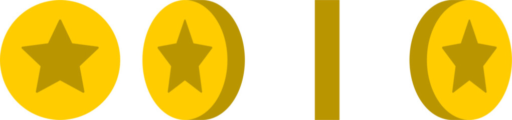 Basic 4-frame Rotating Gold Coin with Star Sprite Sheet for Sprite Animation in Games and App UI. Vector Image.