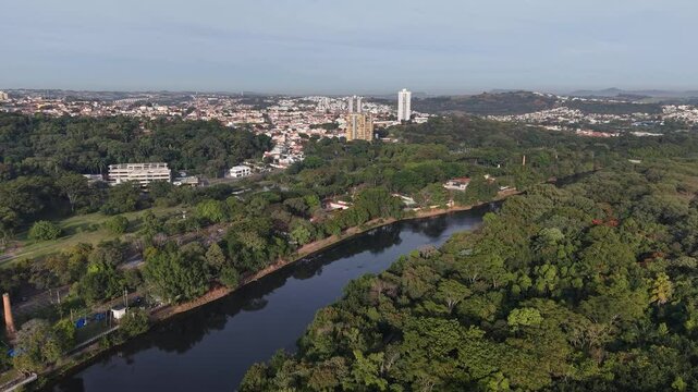Aerial view of Rio in Piracicaba &ndash; which, like few other cities in the world, has a river that cuts through the city diagonally.