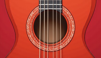 Obraz premium Striking red acoustic guitar, a captivating image on pristine white background
