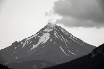 A serene winter scene featuring a snow-covered mountain range