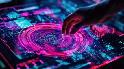 Hand interacting with holographic interface