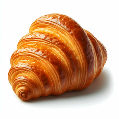  Golden flaky croissant isolated on clean white background, side view