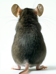 Fototapeta na wymiar House mouse showing back and big ears on white background