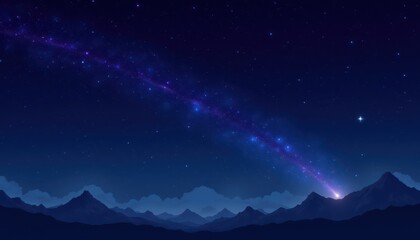 Breathtaking night sky panorama, majestic mountains under a starry canvas