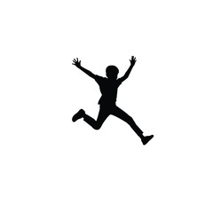 boy jumping with joy silhouette black on white background