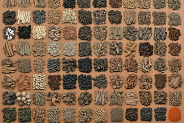 Various Traditional Chinese Herbal Medicine Ingredients Displayed as Background Concept